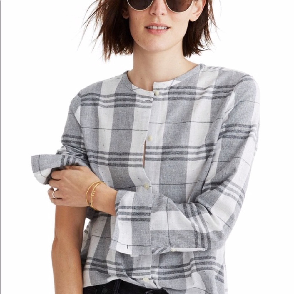 Madewell Collarless Plaid shirt